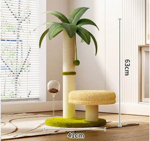 Tour interactive pour chat avec hamac et balle jouet, motif végétal, en sisal durable, pour usage intérieur. - Product Image 2