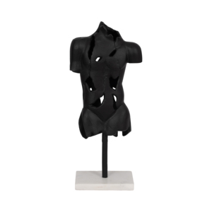 Scultura astratta in metallo a forma di torso con design traforato su base in marmo, pezzo d'arte decorativa moderna - Product Image 1