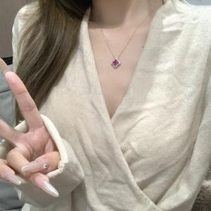 Collier rétro en argent pur S925, luxe léger, chaîne de clavicule scintillante contrastée, tendance, simple, personnalité, forme de chiffre - Product Image 4