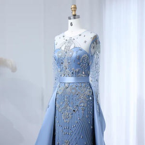 Jancember SZ324 vente en gros asymétrique bleu ceinture strass sirène robes de soirée - Product Image 4