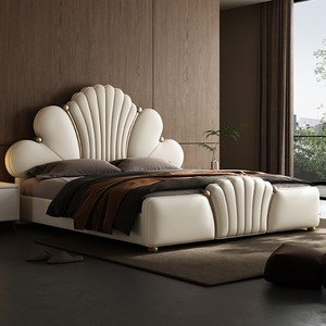<span class=keywords><strong>Letto</strong></span> di Lusso in Pelle di Vacchetta Moderna Francese, Strato Superiore in Morbida Pelle a Petalo per Camera da <span class=keywords><strong>Letto</strong></span> Principale, Struttura in Legno a Forma di <span class=keywords><strong>Cuore</strong></span> - Product Image 2