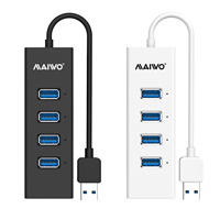 Hub USB 3.0 MAIWO à 4 ports en plastique avec lecteur de carte, vitesse 5 Gbps, câble USB intégré, en stock