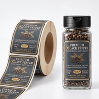 Rouleau d'étiquettes autocollantes pour pots à épices, résistantes à la graisse, en vinyle, pour poudre de poivre noir, produits à marque privée
