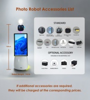 Photomaton en libre-service Romans Ari Robot Roamer avec écran tactile 32 pouces, iPad et imprimante reflex numérique pour mariages et événements