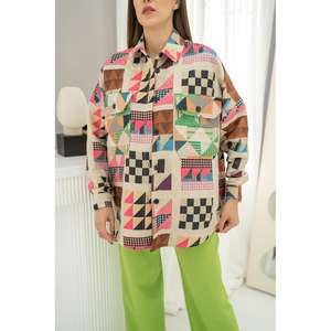 เสื้อเชิ้ตผ้าป๊อปลินสีบานเย็นสำหรับผู้หญิง สไตล์ลำลอง ติดกระดุม มีกระเป๋า เหมาะสำหรับใส่ทุกวัน - Product Image 1