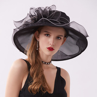 Tocado de ala ancha de estilo occidental para mujer, tocado para Iglesia Kentucky Derby para té, vestido de novia, sombrero de boda de fiesta de malla de Organza