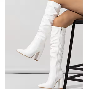 Botas Largas de Mujer de Cuero Genuino con Punta Fina y Cremallera, Estilo Chunky, Blancas, Sexys, por Encima de la Rodilla, Nueva Moda 2025 - Product Image 1