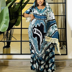 Wholesale Women Wear Satin Silk African Robe Muslim Sequin With Headbands African Evening Dress Loose Robe Maxi Dress for Women - Product Image 4