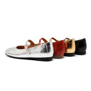 Ballerines plates en cuir effet croco pour femmes, avec bride à boucle, chaussures décontractées - Product Image 4