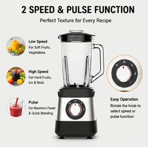 Nueva Licuadora de Mesa Eléctrica Automática de 350-1800W y 5 Velocidades, Vaso de Vidrio de 1.5L, Carcasa de Acero Inoxidable, para Preparar Smoothies - Product Image 2