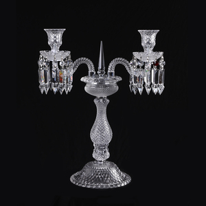 Commercio all'ingrosso candelabro di cristallo candelabri per matrimonio centrotavola di cristallo 2 braccia portacandele per eventi nuziali decorazione