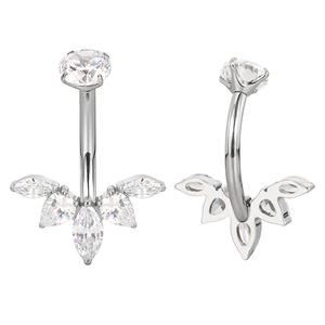 GZN AFTM F136 Conjunto de bisel de titanio CZ Top con <span class=keywords><strong>3</strong></span> Marquesa CZ y 2 anillos de ombligo de pera CZ - Product Image 6