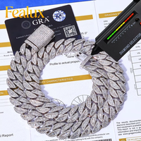 Fealux Cadena Cubana de 20mm, Plata 925, Incrustaciones Completas de Moissanita VVS Corte Baguette, Joyería Hip Hop Unisex