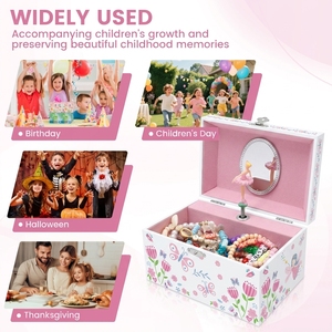 Caja de Música de Cuerda Manual Rosa de Cuento de Hadas con Almacenamiento Giratorio para Joyas Infantiles, Regalo de Cumpleaños Ecológico de MDF para Niñas, Lago de los Cisnes - Product Image 6
