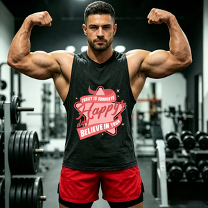 Débardeur noir oversize délavé à l'acide avec ruban étoilé rose et inscription « Happy TODAY IS GOODDAYS BELIEVE in YOUR Singlet » - Product Image 1