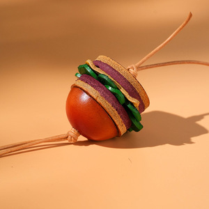 Giant Hamburger Car Hanging Ornament Cute Cartoon Genuine <b>Leather</b> Bag Charm <b>Keychain</b> Funny Cowhide Pendant - Product Image 2
