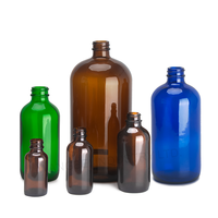 Bouteille vide en verre Boston ronde transparente ambrée, bleue, verte pour lotion, sirop, avec couvercle en plastique scellé et pompe