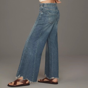Jeans de Mezclilla Azules Personalizados OEM para Mujer, de Alta Calidad, Corte Holgado, Cintura Media, Estilo Flare, Pantalones Anchos de Moda - Product Image 3