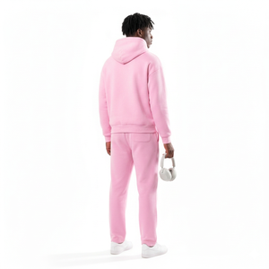 Men <b>Pink</b> Hooded <b>Sweatshirt</b> Tracksuit Set Casual Solid Pullover Hoodie with Sweatpants Two Piece - Product Image 3