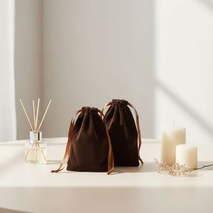 Custom Logo Velvet Jewelry with Matte <b>Lamination</b> UV Coating Drawstring Suede <b>Pouch</b> Packaging - Product Image 2