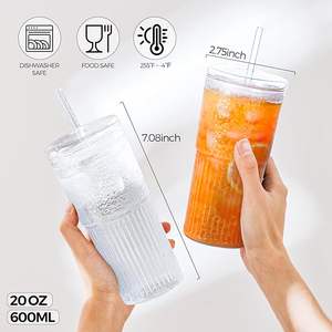 2 Vasos de Vidrio con Tapas y Pajitas de Vidrio de 20 oz, Vasos para Café Helado, Esenciales para el Hogar, con Tapa y Pajita para Cerveza - Product Image 4