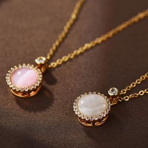 Creative Design Diamond Personality Clavicle Chain Rotating <b>Opal</b> Pendant <b>Necklace</b> Stainless Steel 18k Gold Jewelry for Women - Product Image 2