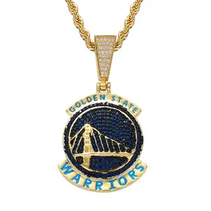 Großhandel Hip Hop Custom Logo Basketball Team Halskette Gold Silber Iced Out Diamond Logo Halskette Anhänger für Sports chmuck