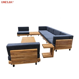 Divano componibile modulare in <span class=keywords><strong>teak</strong></span> Caicos per esterni, personalizzabile, con bracciolo sinistro/destro, cuscini, divano ad angolo a forma di L con tavolino da caffè - Product Image 2