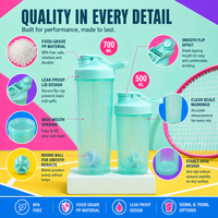 Bouteille shaker à protéines en PP écologique sans BPA avec boule mélangeuse et couvercle à clapet, logo personnalisé, vente en gros pour la gym et le sport