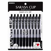 Bolígrafo de Gel Zebra Sarasa Clip Hecho en Japón, Tinta Negra de 0.5 mm, No Borrable, para Oficina y Escuela, Cuerpo de Plástico P-JJ15-BK10, Impresión Digital