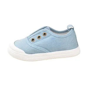 Good Quality Little Boys Outdoor Light Blue Canvas Slip-on Sneakers Toddlers Daily Walking Running Footwear