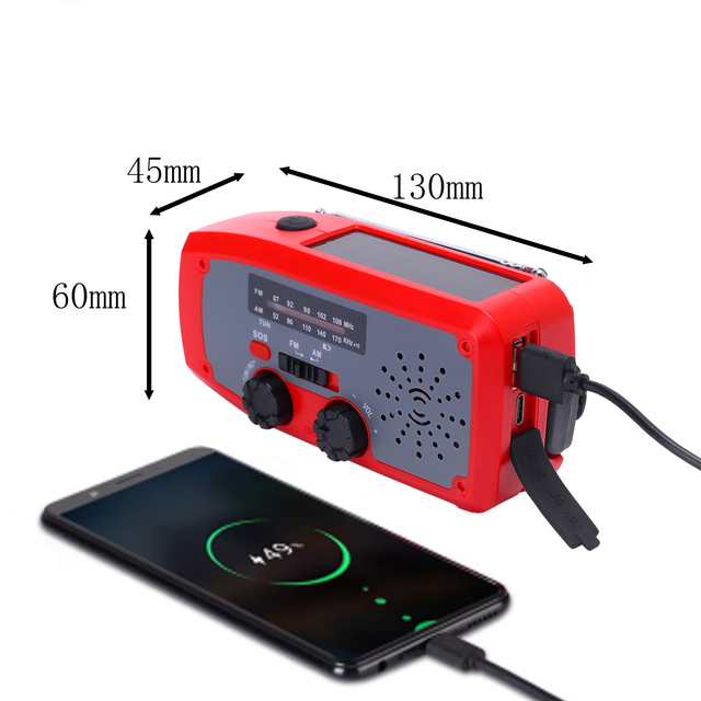 Factory Multifunctional Solar Powered 2000mah Self Powered Hand Crank Survival Wind up Radio with Flashlight Plastic Material