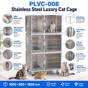 Jaula <span class=keywords><strong>de</strong></span> Acero Inoxidable <span class=keywords><strong>de</strong></span> Lujo PLVC-008 para Hospitales Veterinarios, Clínicas Veterinarias y <span class=keywords><strong>Centros</strong></span> <span class=keywords><strong>de</strong></span> Alojamiento para Gatos - Product Image 5
