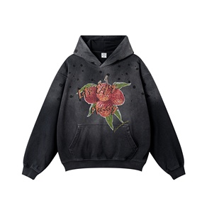 Sudadera con capucha con estampado de lichi de fruta pintada a mano americana de talla grande suelta de otoño e invierno para hombre de alta calidad - Product Image 2