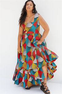 2023 Summer Casual Fashion Women Geometric Cotton <strong>African</strong> Maxi <strong>Dress</strong> - Product Image 5