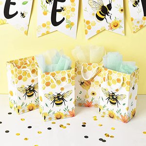 Sacs cadeaux pour enfants filles abeille miel fournitures de fête d'<span class=keywords><strong>anniversaire</strong></span> bonbons friandises <span class=keywords><strong>Goodies</strong></span> faveurs sacs avec poignée - Product Image 3
