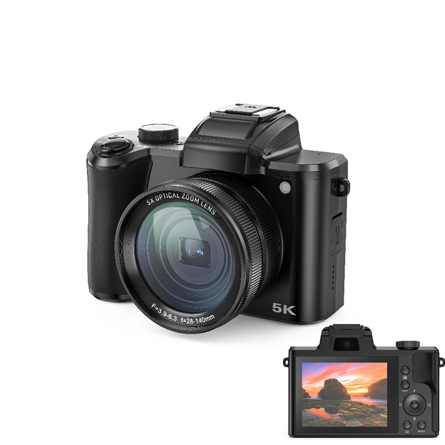 Compact 5X Optical Zoom Retro Camera with 3.2 Inch IPS HD Display Dual Lens 5K Autofocus Flash Light for Social Media Vlogging