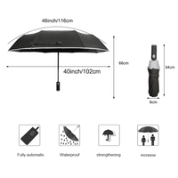 Lampe torche LED anti-UV de voyage, parapluie pliable mini 3 sections avec lumière, ouverture et fermeture automatiques
