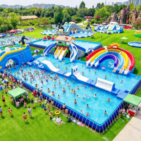 Großer aufblasbarer Wasserpark für Eltern und Kinder mit Stahlrahmen-Schwimmbecken und Hindernisrutsche für öffentliche Unterhaltung