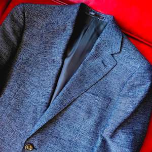 Blazer Azul a Rayas de Pescado para Hombre, Estilo <span class=keywords><strong>Italiano</strong></span>, <span class=keywords><strong>Corte</strong></span> Entallado, Casual de Negocios, Chaqueta Deportiva de Mezcla, Doble Botonadura, Cuello en V, Hecho en EE. UU. - Product Image 2