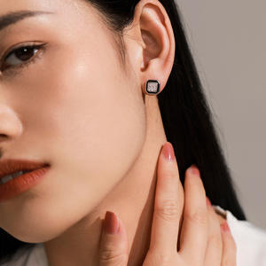 Pendientes de botón personalizables de plata de ley S925 con circonita de corte princesa cuadrado, estilo clásico retro minimalista para mujer. - Product Image 2