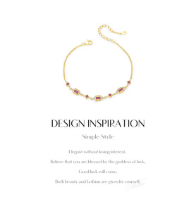 S925 silver Women's 18K Solid Gold Ruby <b>Bracelet</b> With Baguette Cut Diamonds Geometric Chain Link Classic Everyday Wear - Product Image 6