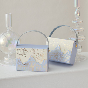 Caja de Regalo de Boda de Papel con Diseño de <span class=keywords><strong>Castillo</strong></span> en Lámina Dorada 3D, con Asa Ondulada y Carpetas para Empacar Dulces - Product Image 5