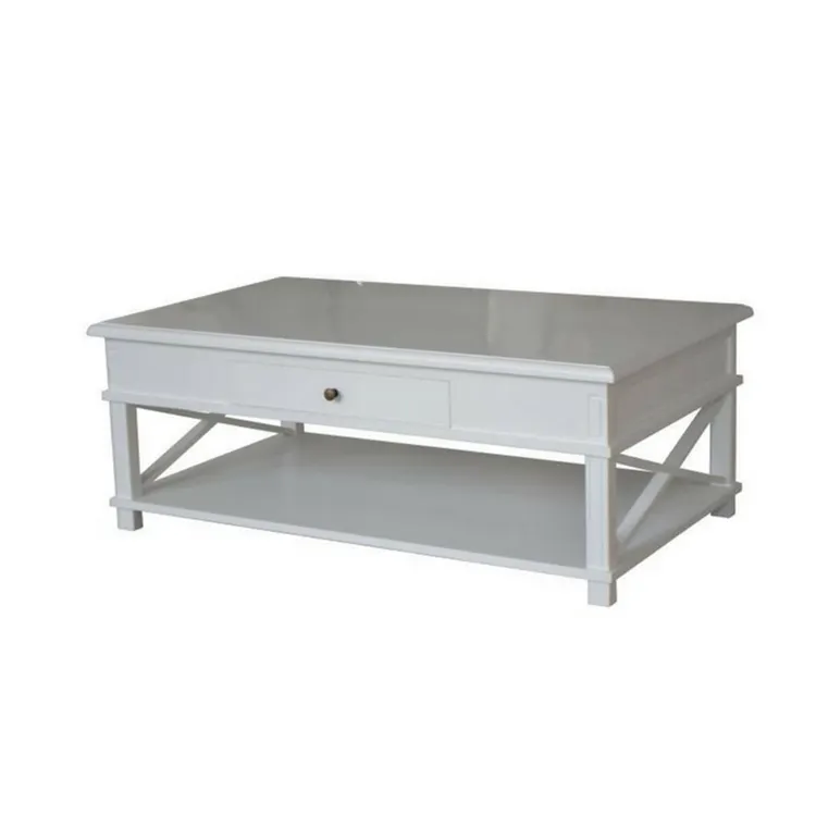 Hamptons Style White Stained 1 Drawer Wooden Coffee Table