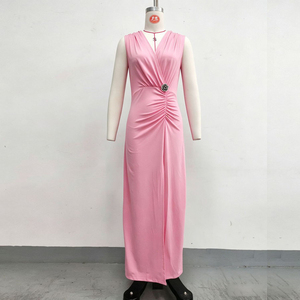 Elegant V-Neck Side Slit Pleated Waist <strong>Dress</strong> Maxi Evening <strong>Dress</strong> Gown Ball <strong>Dress</strong> - Product Image 6