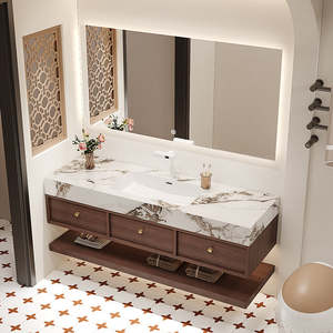 <span class=keywords><strong>Meuble</strong></span>-Lavabo Mural Moderne et Étroit en Noyer de Style Européen avec <span class=keywords><strong>Vasque</strong></span> en Marbre/Pierre pour Salle de Bain - Product Image 1