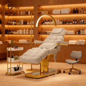 Lettino Estetico Elettrico in Tessuto Effetto Agnello Lettino Facciale Poltrona per Tatuaggi e Visite Mediche Tavolo da Massaggio con Luce - Product Image 1