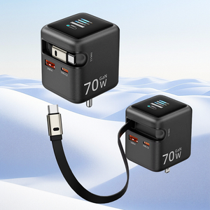 Cargador de 3 puertos Gan de 65w, enchufe de carga súper rápida, adaptador de viaje universal, cargador de pared múltiple retráctil súper rápido, Mini - Product Image 2