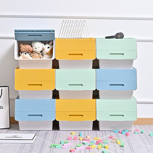 Kitchen front-opening toy basket storage box clamshell stackable storage box household large side opening storage box