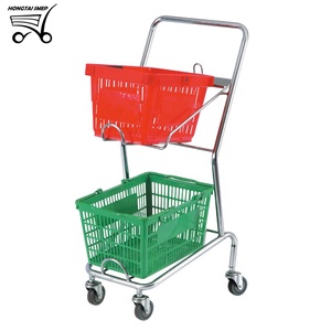 손 작은 푸시 카트 4 바퀴 슈퍼마켓 트롤리 3 바구니 쇼핑 트롤리 - Product Image 2